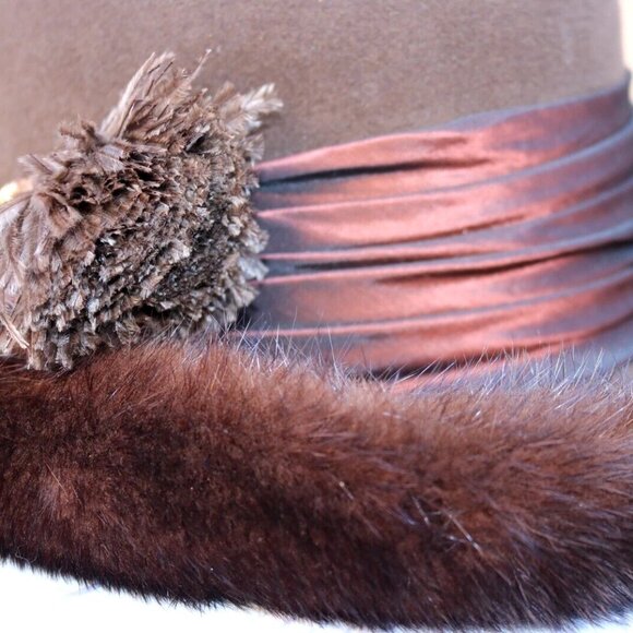 100% Wool Felt and Natural Mink Fur Brim Women's Hat, Vintage Winter Wool Hat - Picture 12 of 12